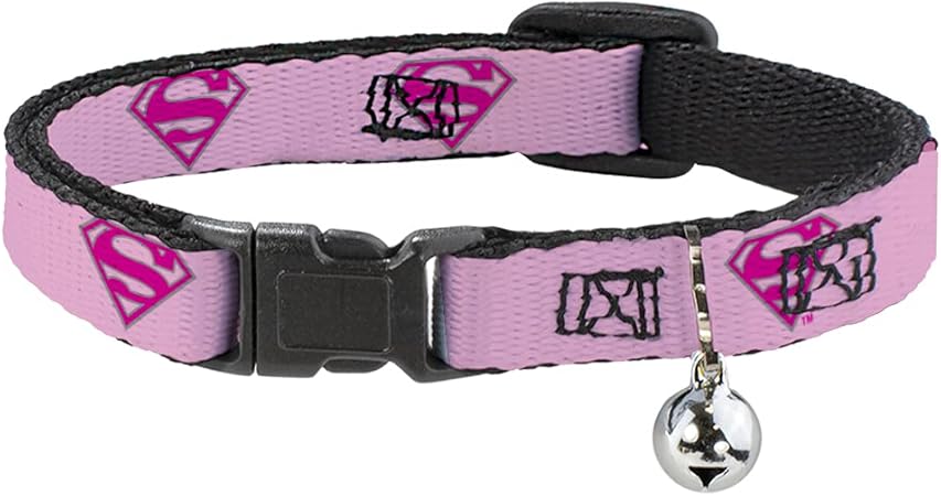 Cat Collar Breakaway Superman Shield Pink 8 to 12 Inches 0.5 Inch Wide