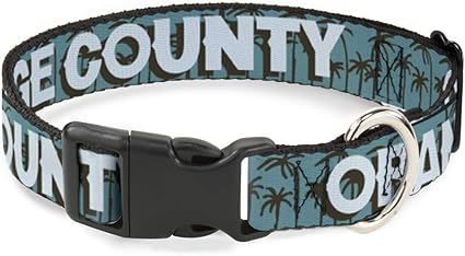 Buckle-Down Cat Collar Breakaway Orange County Palm Trees Blue Brown Light Blue 9 to 15 Inches 0.5 Inch Wide