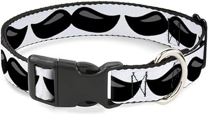 Buckle-Down Cat Collar Breakaway Plastic Mustache White Black 6 to 9 Inches 0.5 Inch Wide