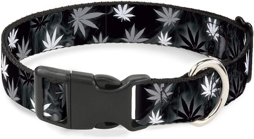 Buckle-Down Breakaway Cat Collar - Pot Leaves/Smoke Black/Gray/White