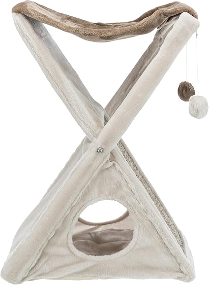 TRIXIE Miguel Fold and Store Cat Hammock, Dangling Cat Toy, Scratching Pad, Cat Cave, Taupe/Light Gray 20.25 x 13.75 x 25.5 inches