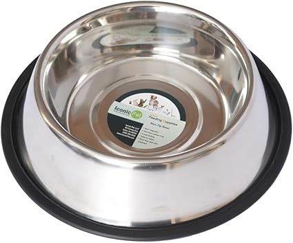 ICONIC PET 16 oz/ 2 Cup Stainless Steel Non Skid Pet Food/Water Bowl with Rubber Ring - Rust Free, Dog/Cat Feeding Bowl is Dishwasher Safe, Noise Free, Non-Skid & Stable Kitten/Puppy Dish