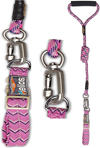 DOGHELIOS 'Dura-Tough' Easy Tension 3M Reflective Adjustable Multi-swivel Pet Dog Leash and Collar, Small, Pink