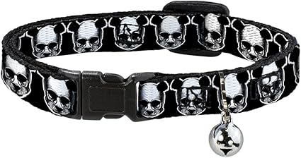 Buckle-Down Cat Collar Breakaway Panda Skulls 8 to 12 Inches 0.5 Inch Wide