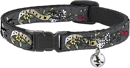 Cat Collar Breakaway Lucky Gray 8 to 12 Inches 0.5 Inch Wide