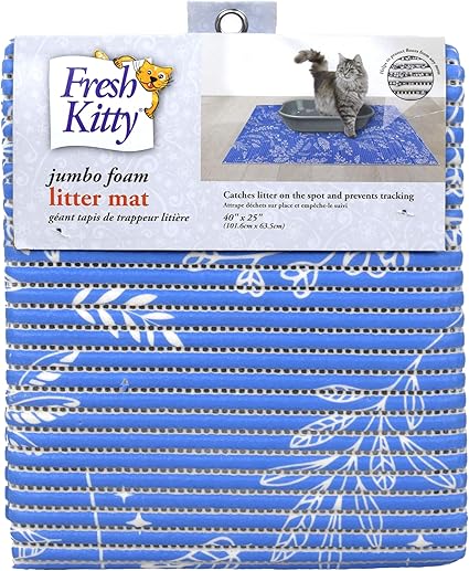 Fresh Kitty Durable XL Jumbo Foam Litter Mat – Phthalate and BPA Free, Water Resistant, Traps Litter from Box, Scatter Control, Easy Clean Mats – Blue Floral 40