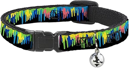 Cat Collar Breakaway Paint Drips Black Multi Neon 8 to 12 Inches 0.5 Inch Wide