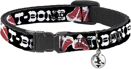 Cat Collar Breakaway Steaks T Bone Text 8 to 12 Inches 0.5 Inch Wide