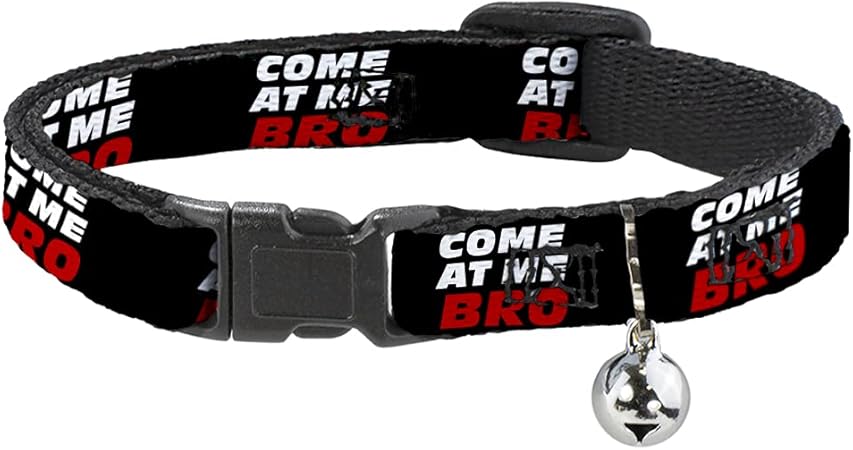 Cat Collar Breakaway Come at Me Bro Black White Red 8 to 12 Inches 0.5 Inch Wide