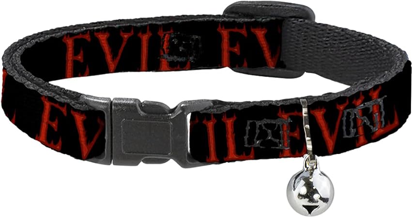 Cat Collar Breakaway Flaming Evil Black Red 8 to 12 Inches 0.5 Inch Wide