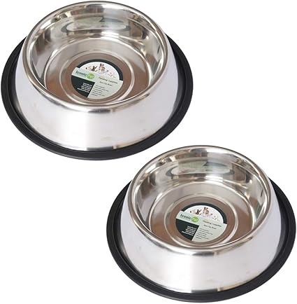 ICONIC PET 16 oz/2 Cup (2 Pack) Stainless Steel Non-Skid Pet Food/Water Bowls with Rubber Rings: Rust-Free, Dishwasher Safe, Noise-Free and Stable Dishes for Cats,Dogs,Kittens, and Puppies