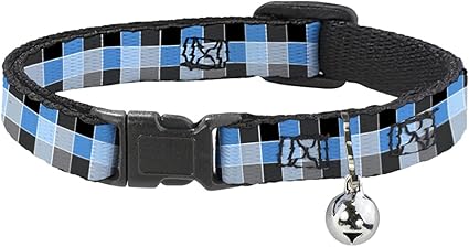 Cat Collar Breakaway Checker Mosaic Blue 8 to 12 Inches 0.5 Inch Wide