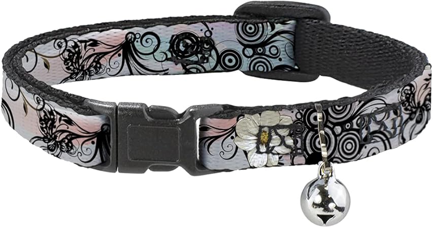 Buckle-Down Cat Collar Breakaway Flowers Filigree Pink 8 to 12 Inches 0.5 Inch Wide