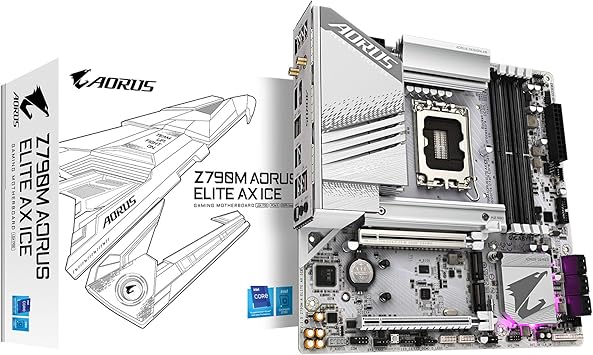 GIGABYTE Z790M AORUS Elite AX ICE LGA 1700 Intel Z790 M-ATX Motherboard with DDR5, Triple M.2, PCIe 5.0, USB 3.2 Gen2X2 Type-C, Intel Wi-Fi 6E, 2.5GbE LAN, Q-Flash Plus, EZ-Latch Plus