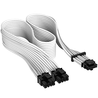 Corsair Premium 600W PCIe 5.0 / Gen 5 12VHPWR PSU Cable - Fits Type-4 PSUs via Dual 8-pin PCIe - 12+4pin Connector - Mesh Paracord Sleeving - White