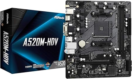 ASRock A520M-HDV Supports AMD AM4 Socket Ryzen™ 3000, 4000 G-Series and 5000 and 5000 G-Series Desktop Processors Motherboard, 32 GB memory storage