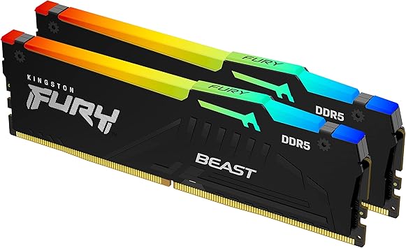 Kingston FURY Beast RGB 32GB (2x16GB) 5200MT/s DDR5 CL36 Desktop Memory Kit of 2 | Infrared Sync Technology | AMD Expo | Plug N Play | KF552C36BBEAK2-32