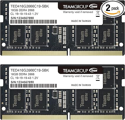 TEAMGROUP Elite DDR4 32GB Kit (2 x 16GB) 2666MHz PC4-21300 CL19 Unbuffered Non-ECC 1.2V SODIMM 260-Pin Laptop Notebook PC Computer Memory Module Ram Upgrade - TED432G2666C19DC-S01