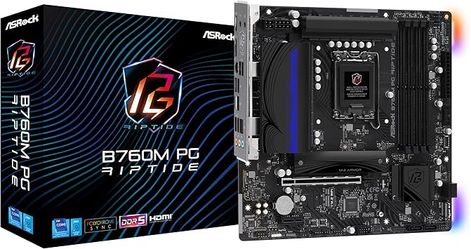 ASRock Intel B760M PG Riptide LGA1700 DDR5 7200 192GB SATA3 6.0 Gb/s Micro ATX M.2 Intel Xe Graphics Motherboard