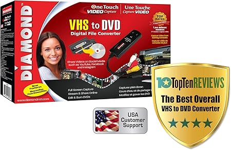 Diamond Multimedia VC500 One Touch VHS to Digital File, DVD Converter with Easy to use Software, Convert, Edit and Save For Win7,8,10,11