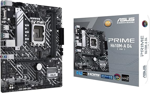 ASUS Prime H610M-A D4-CSM LGA 1700(Intel 12th Gen) Micro-ATX Commercial Motherboard (PCIe 4.0, DDR4, 2xM.2 Slots,1Gb LAN, Rear USB 3.2 Gen 2 Ports, DP/HDMI/D-Sub, SPI-TPM Header, ACCE)