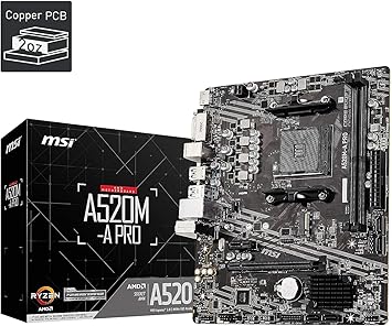 MSI A520M-A PRO Gaming Motherboard (AMD Ryzen 5000, AM4, DDR4, PCIe 3.0, SATA 6Gb/s, M.2, USB 3.2 Gen 1, DVI/HDMI, Micro-ATX)