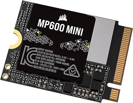 Corsair MP600 Mini 2TB M.2 NVMe PCIe x4 Gen4 SSD – M.2 2230 – Up to 7,000MB/sec Sequential Read – High-Density 3D TLC NAND – Great for Steam Deck and Microsoft Surface – Black