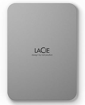 LaCie Mobile Drive, 5TB, External Hard Drive Portable - Moon Silver, USB-C 3.2, for PC and Mac, Post-Consumer Recycled, with Adobe All Apps Plan (STLP5000400)