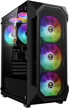 GAMDIAS ATX Mid Tower Gaming Computer PC Case Tempered Glass, Built-in 4X 120mm ARGB Case Fans, Front Airflow Mesh, Up to 6x120mm Fans, 340mm GPU/VGA, 360mm AIO/Radiator, 160mm CPU Cooler