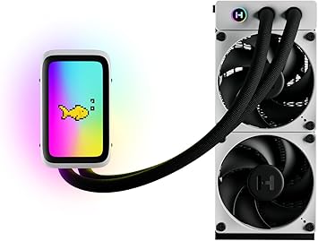 HYTE Thicc Q60 Digital Liquid Cooling System – 5” Ultraslim HD Display with 42 Pixel qRGB LEDs – High-Performance Dual Pumps and 240x52mm Radiator - White