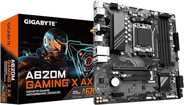 GIGABYTE A620M Gaming X AX (Rev. 1.1) AM5 LGA 1718 AMD A620 M-ATX, DDR5, PCIe 4.0 M.2, PCIe 4.0, USB 3.2 Gen1x2 Type-C, Wi-Fi 6E, Realtek 1GbE LAN, Q-Flash Plus, PCIe EZ-Latch