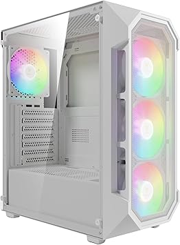 GAMDIAS White ATX Mid Tower Gaming Computer PC Case w/Tempered Glass, Built-in 4X 120mm ARGB Fans, Support Up to 6X 120mm Fans, 360mm AIO/Radiator, 340mm GPU/VGA, 160mm CPU Air Cooler