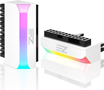 EZDIY-FAB ATX 24-pin 90 Degree Power Connector Adapter 5V 3 Pin ARGB Rainbow Female to Male Power Adapter for Computer Motherboard ATX Power Supply- White-1 Pack