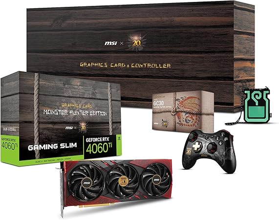 MSI Gaming RTX 4060 Ti 8G x GC30 Monster Hunter Edition Graphics Card + GC30 Controller Bundle (NVIDIA RTX 4060 Ti, 128-Bit, Boost Clock: 2535 MHz, 8GB GDRR6 18 Gbps, HDMI/DP)