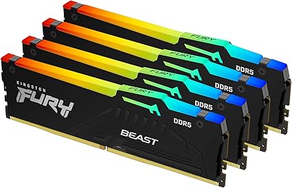 Kingston FURY Beast RGB Black 128GB (4x32GB) 5200MT/s CL40 DDR5 XMP DIMM | Overclocking | Plug N Play | Intel XMP 3.0 | Kit of 4 | KF552C40BBAK4-128