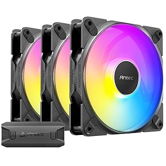 Antec Tranquil 120 ARGB, 120mm x 25mm Case Fans, ARGB PWM Fans, 2000RPM, 64.02CFM, 2.45mmH₂O, 4 Pin PWM & 3 Pin LED Connector, 120mm Fan, Tranquil ARGB Series 3 Packs