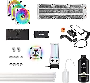 Corsair Hydro X Series iCUE XH305i RGB PRO Custom Cooling Kit (Hardline CPU Cooling Loop, CPU Water Block, D5 Pump/Reservoir Combo, Radiator, 3x RGB Fans, iCUE Software Control) White