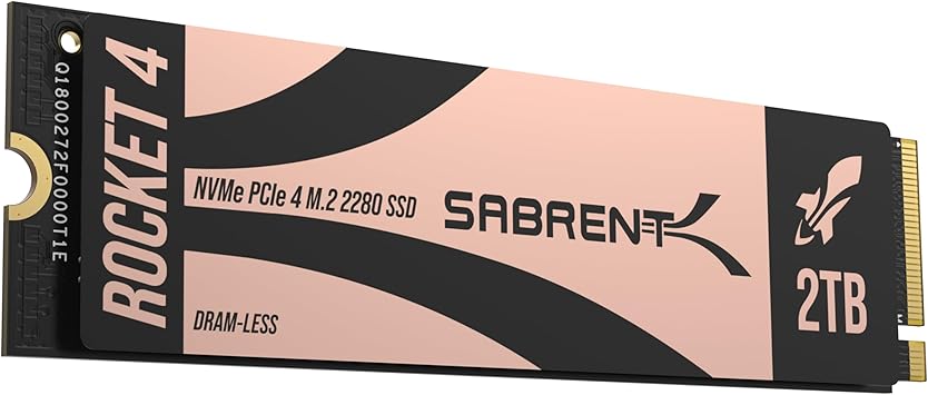 SABRENT Rocket 4 2TB DRAM-Less M.2 PCIe GEN 4 X4 NVMe SSD (SB-RKT4L-2TB)