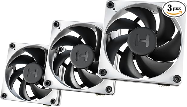 HYTE Thicc FP12 (3 Pack) - 120mm x 32mm Silent High Performance Fans, Liquid Crystal Polymer Blades: 0-3,000 RPM, 105.8 CFM Airflow, 8.14 mm-H2O Static Pressure, Powered by Nexus Link, White/Black