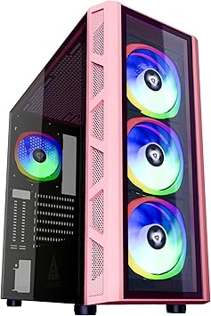 Apevia Guardian-G-PK Guardian Mid Tower Gaming Case with 2 x Tempered Glass Panel, 2 x Vertical Graphics Card PCI-E Slots, Top USB3.0/USB2.0/Audio Ports, 4 x RGB Fans, Pink Frame