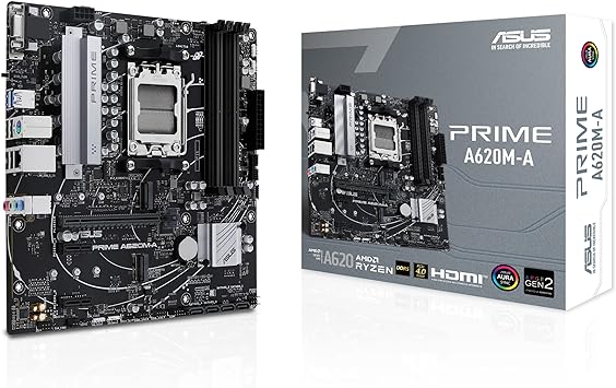 ASUS Prime A620M-A-CSM AMD AM5(Ryzen 7000) mATX Commercial Motherboard (PCIe 4.0, DDR5,2xM.2 Slots, 1Gb LAN,DisplayPort/HDMI,USB 3.2 Gen 1 Ports, Front USB Type-C, BIOS Flashback, RGB Header,ACCE)