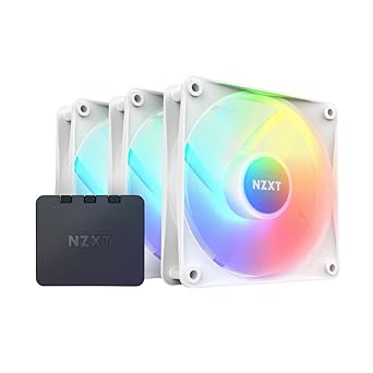 NZXT F120 RGB Core Triple Pack - RF-C12TF-W1-3 x 120mm Hub-Mounted RGB Fans with RGB Controller - 8 Individually-Addressable LEDs - Semi-Translucent Blades - High Static Pressure & Airflow - White