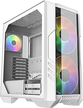 Cooler Master HAF 500 White High Airflow ATX Mid-Tower, Mesh Front Panel, Dual 200mm Customizable ARG Lighting Fans, Rotatable GPU Fan, USB 3.2 Gen 2 Type C and Tempered Glass (H500-WGNN-S00)