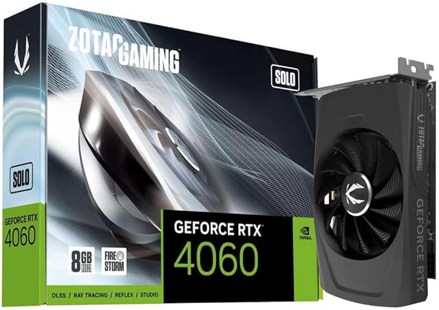 Zotac Gaming GeForce RTX 4060 8GB Solo DLSS 3 8GB GDDR6 128-bit 17 Gbps PCIE 4.0 Super Compact Gaming Graphics Card, ZT-D40600G-10L