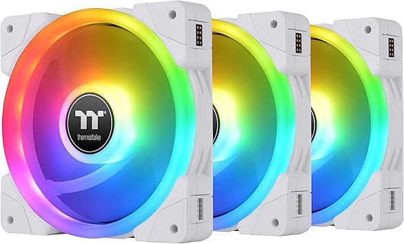 Thermaltake SWAFAN EX 12 RGB PC Cooling Fan White, 500-2000 RPM, Magnetic Connection, Reversable Blades, Controller Included, CL-F161-PL12SW-A, Desktop, 120mm, 3 Pack