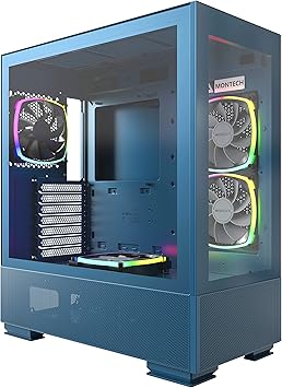 Montech Sky Two, Dual Tempered Glass, 4X PWM ARGB Fans Pre-Installed, ATX Gaming Mid Tower Computer Case, Type C, High Airflow Performance- Morocco Blue