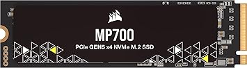 Corsair MP700 1TB PCIe Gen5 x4 NVMe 2.0 M.2 SSD – High-Density TLC NAND – Aluminum Heatsink – M.2 2280 – DirectStorage Compatible – Up to 10,000MB/sec – PCIe Gen4 & Gen3 Backwards Compatible – Black