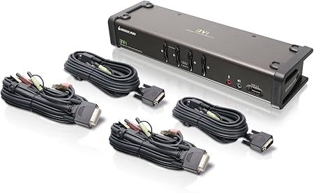 IOGEAR 4-Port DVI KVMP Switch - 1920 x 1200 60Hz - LED Display - Auto Scan Mode - 2.1 Audio w/Mic - 2 USB 2.0 Hub For Peripherals Sharing - Plug n Play - Win Linux Mac Sun - TAA Compliance - GCS1104