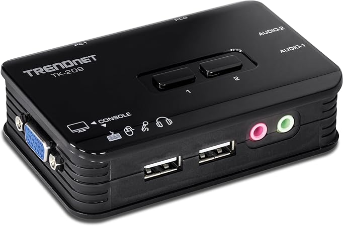 TRENDnet 2-Port USB KVM Switch and Cable Kit with Audio, Manage Two PCs, USB 1.1, Hot-Plug, Auto-Scan, Hot-Keys, Windows & Linux Compliant, TK-209K