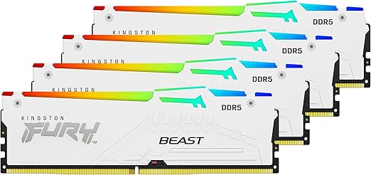 Kingston FURY Beast RGB White 128GB (4x32GB) 5200MT/s CL40 DDR5 XMP DIMM | Overclocking | Plug N Play | Intel XMP 3.0 | Kit of 4 | KF552C40BWAK4-128